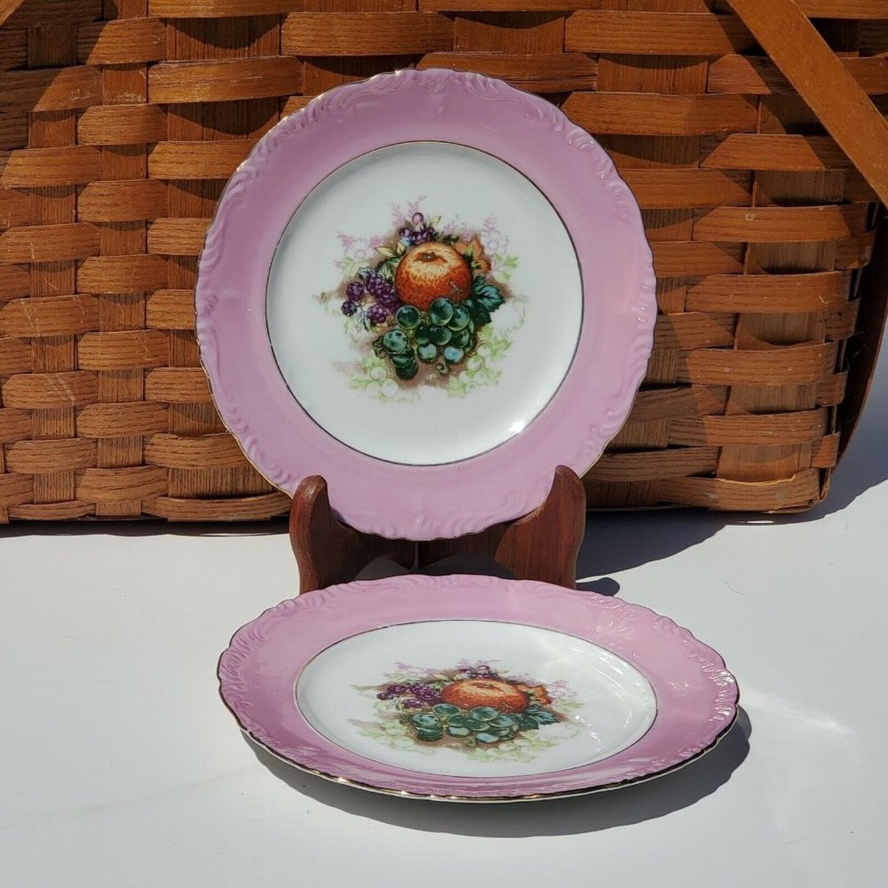 Royal Halsey 7.5" Luncheon Salad Plate pink ruffle gold trim dish Japan set of 4
